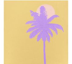 a purple palm tree in front of a yellow background