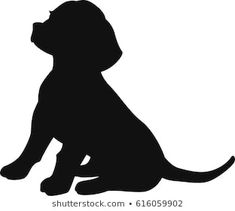 the silhouette of a dog sitting down with its head turned to the side, looking up