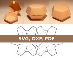 three hexagonal shapes are shown with the text svg, dxf, pdf