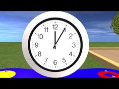 an animated image of a clock in the middle of a playground