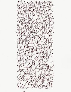 an abstract drawing made with black ink on white paper, depicting letters and numbers in different sizes