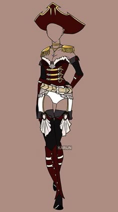 a drawing of a woman in a pirate costume