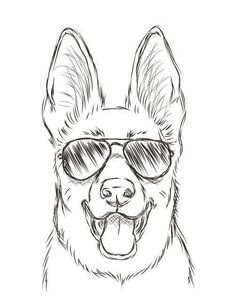 a drawing of a dog wearing sunglasses