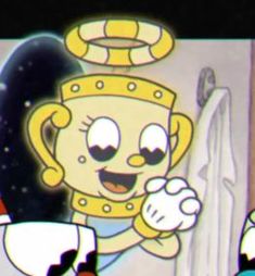 an animated image of a cartoon character with a crown on it's head and another character in the background