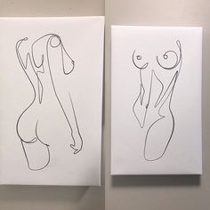 two drawings on white paper with black lines