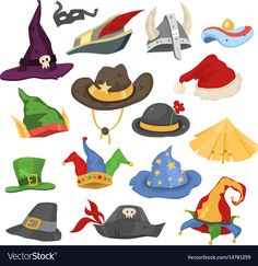 many different hats and accessories for halloween