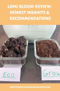 two bowls filled with dirt next to each other and the words eco grow below them