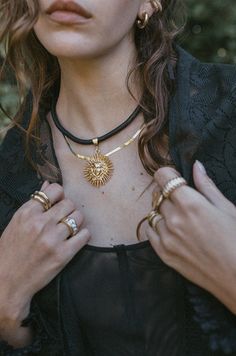 Medusa Leather Necklace .:. Gold Greek Mythology Medusa, Mythology Medusa, Greek Mythology Jewelry, Cord Choker, Statement Hoop Earrings, Small Gold Hoops, Good Omens, Layered Jewelry, Statement Pendant