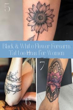 four different tattoos and foot covers for women with flowers on the top, bottom and bottom