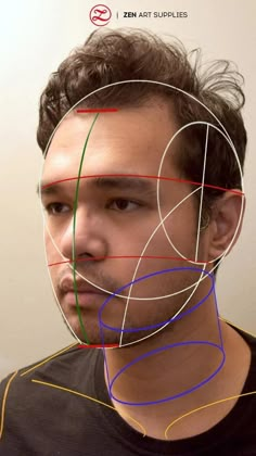 a man with multiple colored lines on his face