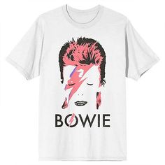 a white t - shirt with the words bowie on it and an image of a woman's face