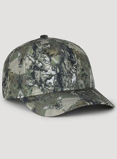 a camo cap with an adjustable visor