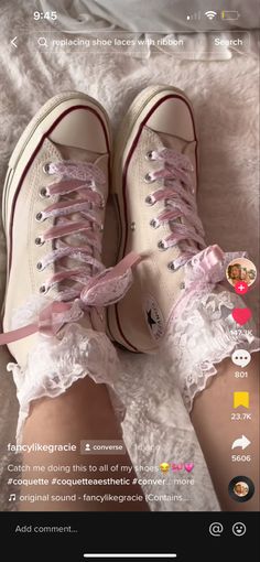 Pink Converse Outfit, Cutesy Aesthetic, Coquette Things, How To Lace Converse, Nike Custom, Ribbon Shoes, Easy Diy Clothes, Coquette Outfits