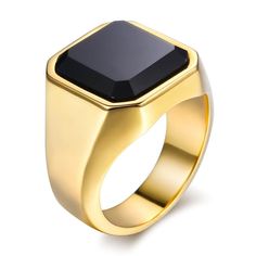 Gold Plated 316L Stainless Steel Signet Ring Black CZ Charm Jewelry US Size 7-12 Specification: 100% Brand New Measurement: Width: 16mm Stone:14mm*13mm Size:Us size 7-12 Material: 316L Stainless Steel +CZ Quantity: 1 Weight:14g    Features: High Quality Solid 316L Stainless Steel Ring. Hypoallergenic Polished Stainless Steel, Won't Rust or Fade! Perfect Gift for Birthday, Father's Day, Valentines Day or Any Special Occasion.     Package included: 1x Ring     Brand Trendsmax Material Gold Plated Drip Jewelry, Princes Ring, Hip Hop Rings, Gold Color Ring, Rock Punk, Band Engagement Ring, Hip Hop Jewelry, Onyx Ring, Elegant Ring