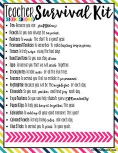 a teacher survival kit with colorful stripes