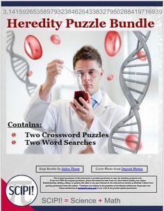 a man holding a cell phone in front of a poster with the words heredity puzzle