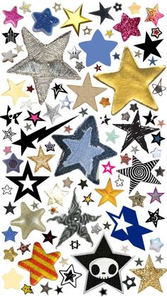 an assortment of stars with different shapes and sizes on them, all in various colors