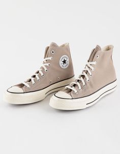 Converse Chuck 70 Vintage Canvas High Top Shoes. The Chuck 70 Offers A Blank Canvas For You To Tell Your Own Stories—through Style Or Activity. Plus, They Nod To Where It All Began With Their Tried-And-True Design, While Modern-Comfort Updates Bring Your Look Into The Present. Durable Canvas Upper For That Classic Chuck 70 Look And Feel. Ortholite Cushioning Helps To Provide Optimal Comfort. Vintage-Inspired Design Elements Like An Egret Midsole, Ornate Stitching, And A Taller Rubber Sidewall. I Fall Converse, Converse Chuck 70 Vintage, Tan Converse, Beige Converse, Chuck 70 Vintage Canvas, Popular Nike Shoes, Fall Collage, Brown Converse, Cute Converse