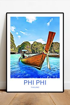 Thailand travel print - Maya Bay - Discover the tropical paradise of Thailand with this captivating artwork. Phi Phi Thailand, Maya Bay, Travel Keepsakes, Hanging Home Decor, Travel Sketches, Tropical Beaches, Travel Collection