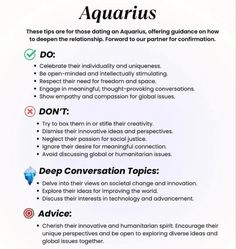 a poster with the words aquarius and other things to know about it on it