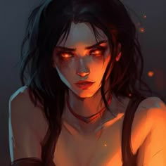 a woman with dark hair and glowing eyes