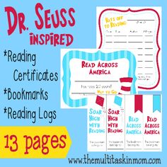 dr seuss inspired reading certificate with the words read across america in red, white and blue