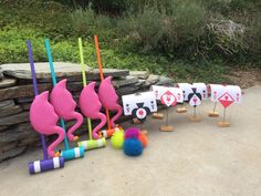 some colorful items are sitting on the ground