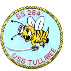 a badge with a cartoon bee on it