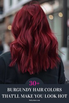 Browse our ultimate collection of showstopping burgundy hair ideas to up your style this season. From the cabernet hair color you see here to deep, luxurious aubergine shades, find your next hair inspiration here! Click to see all the shades now and don't forget to pin your favorites! Burgundy Hair Colors, Blood Red Hair, Loreal Hair Color