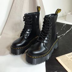 Combat Boots Black, Punk Shoes, Dr Shoes, Aesthetic Shoes, Chunky Boots