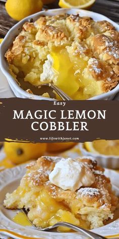 Once you try this wonderfully simple and delectable recipe, you'll regret not finding it sooner – it's that mouthwateringly delicious. Lemon Cobbler Recipes, Magic Lemon Cobbler, Lemon Cobbler, Magic Cakes, Cobbler Recipes Easy, Lemon Tarts, Pecan Cobbler, Hot Desserts, Pierogi Recipe