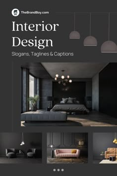 the interior design book features modern furniture and lighting, as well as an image of a bed