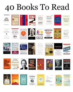 the words 40 books to read are in front of an image of many different books