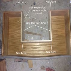 the inside of a wooden frame with measurements