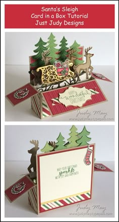 two christmas cards with the words santa's sleigh and reindeer on them