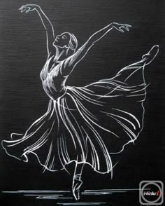 a black and white drawing of a ballerina