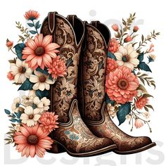 Boots With Flowers, Phone Wallpaper Pastel, Boots Png, Floral Png, Png Floral, Flowers Png, Austin And Ally, Sunflower Art, Painted Denim