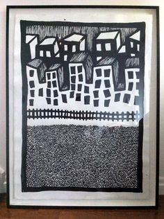 a black and white painting on a wall