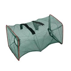 a large green net with two umbrellas hanging from it's sides, on a white background