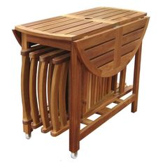 three wooden chairs stacked on top of each other