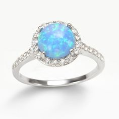 Modest Layering, Sterling Silver Halo Ring, Silver Halo Ring, Blue Opal Ring, Opal Stone, Halo Ring, Halo Rings, Opal Jewelry, Blue Opal