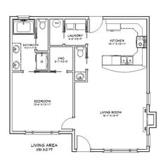 an apartment floor plan with one bedroom and two bathrooms on the other side, including a living