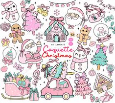 the cute christmas clipart set is in pink and white with lots of different items