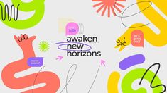 the logo for awake new horizonss is shown in different colors and shapes, including an arrow