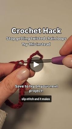 two hands crocheting together to make a video about how to crochet hacks