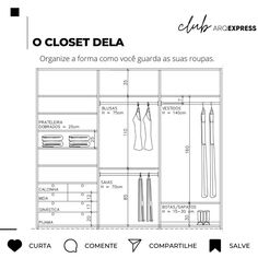 the closet is shown with measurements for each item