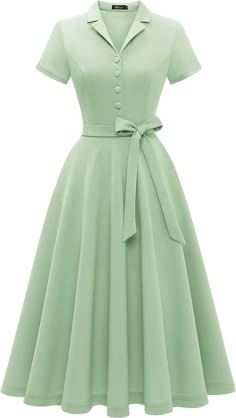 Wedtrend Women's Vintage Tea Dress, Short Sleeve Cocktail Party Dress Work Church Casual Dress, Sage Green, XX-Large : Amazon.ca: Clothing, Shoes & Accessories Vintage Tea Dress, Simple Frock Design, Long Frock Designs, 50s Fashion Dresses, Simple Frocks, Fancy Frocks, Vintage Midi Dresses, Dress Work, Dress Short Sleeve