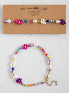 Boho Beaded Daisy & Pearl Anklet – Natural Life Colorful Anklets, Summer Beaded Jewelry, Trendy Beaded Jewelry, Beaded Jewelry Summer, Summer Beaded Bracelets, Beaded Bracelets Ideas, Boho Beaded Bracelets, Bead Anklets, Spring Bracelets