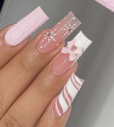 Nails Design Winter 2024, Nails For Winter Season, Winter Wonderland Nails Acrylic Pink, Pink Holiday Nails Acrylic, Pink Square Christmas Nails, Medium Nails Acrylic Christmas, Nails Acrylic For Winter, Hard Gel Nails Christmas Design, Winter Themed Acrylic Nails