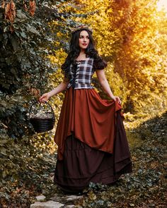 "Peasant Wench Renaissance Costume Includes Skirt, Chemise, Bodice Bodice is in a lovely tartan Sizing: Bodice Sizing (in inches): Size Bust Waist Length s/m 34-36 26-28 16\" l/xl 38-40 30-32 16\" 1x-2x. 42-44 34-36 18\" Tiered Boho Chemise This lovely chemise style dress has an elastic neckline with cap sleeves. The full length is tiered making it a lovely A-line. SIZING 60\" in girth 56\" in length. Overskirt lovely to layer atop your boho chemise FABRIC The DRESS and SKIRT fabric is a light w Wench Costume, Ren Faire Outfits, Chemise Dress, Autumn Harvest, Fairy Costume, Women's Costumes, Fall Harvest, Waist Length, Costumes For Women